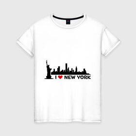 Женская футболка хлопок с принтом I love NY (панорама) в Санкт-Петербурге, 100% хлопок | прямой крой, круглый вырез горловины, длина до линии бедер, слегка спущенное плечо | i | love | new | york | город | йорк | люблю | нью | панорама | свобода | статуя | я