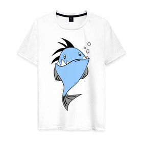 Мужская футболка хлопок с принтом Зубастая рыба в Санкт-Петербурге, 100% хлопок | прямой крой, круглый вырез горловины, длина до линии бедер, слегка спущенное плечо. | акула | злая | зубы | рыба