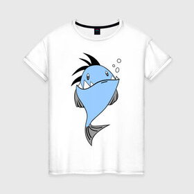 Женская футболка хлопок с принтом Зубастая рыба в Санкт-Петербурге, 100% хлопок | прямой крой, круглый вырез горловины, длина до линии бедер, слегка спущенное плечо | акула | злая | зубы | рыба