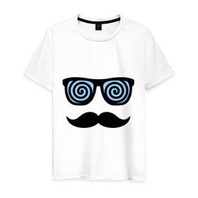 Мужская футболка хлопок с принтом Гипноз в Санкт-Петербурге, 100% хлопок | прямой крой, круглый вырез горловины, длина до линии бедер, слегка спущенное плечо. | гипноз | очки | роговые | спираль | усы | хипстер