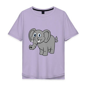 Мужская футболка хлопок Oversize с принтом Милый слоник в Санкт-Петербурге, 100% хлопок | свободный крой, круглый ворот, “спинка” длиннее передней части | Тематика изображения на принте: слон