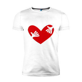 Мужская футболка премиум с принтом Сердце занято в Санкт-Петербурге, 92% хлопок, 8% лайкра | приталенный силуэт, круглый вырез ворота, длина до линии бедра, короткий рукав | глаза | занято | мое | руки | сердце