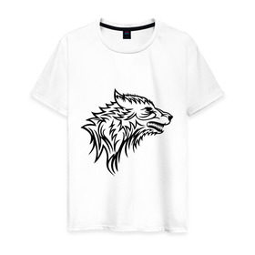 Мужская футболка хлопок с принтом Злой волк в Санкт-Петербурге, 100% хлопок | прямой крой, круглый вырез горловины, длина до линии бедер, слегка спущенное плечо. | волк | голова | дикий | злой | тату | хищный