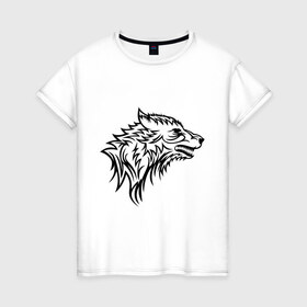 Женская футболка хлопок с принтом Злой волк в Санкт-Петербурге, 100% хлопок | прямой крой, круглый вырез горловины, длина до линии бедер, слегка спущенное плечо | волк | голова | дикий | злой | тату | хищный