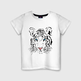 Детская футболка хлопок с принтом Белый тигр в Санкт-Петербурге, 100% хлопок | круглый вырез горловины, полуприлегающий силуэт, длина до линии бедер | белый | голова | красивый | редкий | тигр