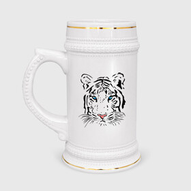 Кружка пивная с принтом Белый тигр в Санкт-Петербурге,  керамика (Материал выдерживает высокую температуру, стоит избегать резкого перепада температур) |  объем 630 мл | белый | голова | красивый | редкий | тигр