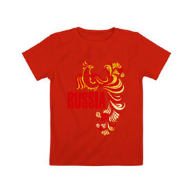 Детская футболка хлопок с принтом Россия в Санкт-Петербурге, 100% хлопок | круглый вырез горловины, полуприлегающий силуэт, длина до линии бедер | жар | золотая | металл | патриот | птица | россия | русский