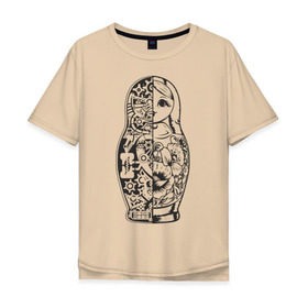 Мужская футболка хлопок Oversize с принтом Матрешка в Санкт-Петербурге, 100% хлопок | свободный крой, круглый ворот, “спинка” длиннее передней части | кукла | матрешка | пружины | разрез | россия | русский | шестеренки. механизм