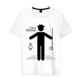 Мужская футболка хлопок с принтом Я Рыбак в Санкт-Петербурге, 100% хлопок | прямой крой, круглый вырез горловины, длина до линии бедер, слегка спущенное плечо. | fishermen | рыба | рыбак | рыбалка | удочка
