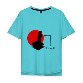 Мужская футболка хлопок Oversize с принтом Японская ночная рыбалка в Санкт-Петербурге, 100% хлопок | свободный крой, круглый ворот, “спинка” длиннее передней части | fishermen | жизнь | рыба | рыбак | рыбалка | солнце | туризм | удочка | укаи | япония