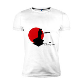Мужская футболка премиум с принтом Японская ночная рыбалка в Санкт-Петербурге, 92% хлопок, 8% лайкра | приталенный силуэт, круглый вырез ворота, длина до линии бедра, короткий рукав | fishermen | жизнь | рыба | рыбак | рыбалка | солнце | туризм | удочка | укаи | япония
