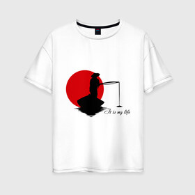 Женская футболка хлопок Oversize с принтом Японская ночная рыбалка в Санкт-Петербурге, 100% хлопок | свободный крой, круглый ворот, спущенный рукав, длина до линии бедер
 | fishermen | жизнь | рыба | рыбак | рыбалка | солнце | туризм | удочка | укаи | япония