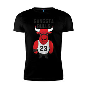 Мужская футболка премиум с принтом Gangsta Bulls в Санкт-Петербурге, 92% хлопок, 8% лайкра | приталенный силуэт, круглый вырез ворота, длина до линии бедра, короткий рукав | bulls | chicago | gangsta | бык | гангстер | чикаго