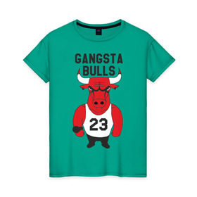 Женская футболка хлопок с принтом Gangsta Bulls в Санкт-Петербурге, 100% хлопок | прямой крой, круглый вырез горловины, длина до линии бедер, слегка спущенное плечо | bulls | chicago | gangsta | бык | гангстер | чикаго