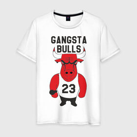 Мужская футболка хлопок с принтом Gangsta Bulls в Санкт-Петербурге, 100% хлопок | прямой крой, круглый вырез горловины, длина до линии бедер, слегка спущенное плечо. | bulls | chicago | gangsta | бык | гангстер | чикаго