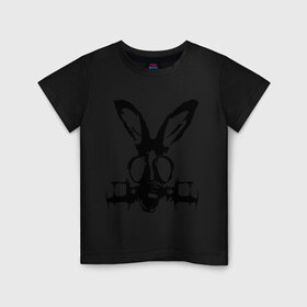 Детская футболка хлопок с принтом Заяц в противогазе в Санкт-Петербурге, 100% хлопок | круглый вырез горловины, полуприлегающий силуэт, длина до линии бедер | заяц | кролик | осел | противогаз | респиратор | уши