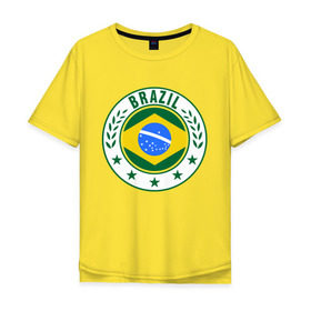 Мужская футболка хлопок Oversize с принтом Brazil - Бразилия ЧМ-2014 в Санкт-Петербурге, 100% хлопок | свободный крой, круглый ворот, “спинка” длиннее передней части | бразилия