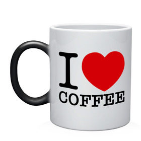 Кружка хамелеон с принтом I love coffee в Санкт-Петербурге, керамика | меняет цвет при нагревании, емкость 330 мл | coffee | heart | love | кофе | люблю | сердце