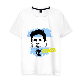 Мужская футболка хлопок с принтом Месси (Messi) в Санкт-Петербурге, 100% хлопок | прямой крой, круглый вырез горловины, длина до линии бедер, слегка спущенное плечо. | Тематика изображения на принте: argentina | football | lionel | messi | аргентина | футбол