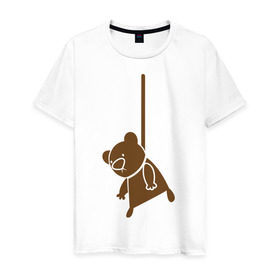 Мужская футболка хлопок с принтом Мишутка суицидник в Санкт-Петербурге, 100% хлопок | прямой крой, круглый вырез горловины, длина до линии бедер, слегка спущенное плечо. | виселица | медведь | мишка | петля | суицид
