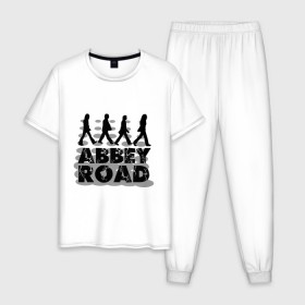 Мужская пижама хлопок с принтом Abbey Road в Санкт-Петербурге, 100% хлопок | брюки и футболка прямого кроя, без карманов, на брюках мягкая резинка на поясе и по низу штанин
 | 