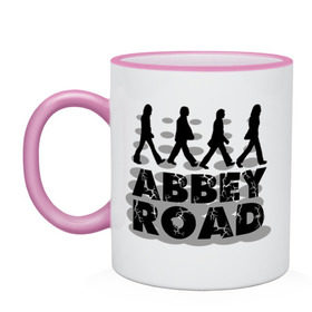 Кружка двухцветная с принтом Abbey Road в Санкт-Петербурге, керамика | объем — 330 мл, диаметр — 80 мм. Цветная ручка и кайма сверху, в некоторых цветах — вся внутренняя часть | 