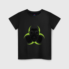Детская футболка хлопок с принтом Радиация и противогаз в Санкт-Петербурге, 100% хлопок | круглый вырез горловины, полуприлегающий силуэт, длина до линии бедер | биологическая | опасность | противогаз | радиация | респиратор