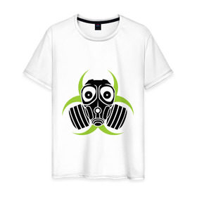 Мужская футболка хлопок с принтом Радиация и противогаз в Санкт-Петербурге, 100% хлопок | прямой крой, круглый вырез горловины, длина до линии бедер, слегка спущенное плечо. | Тематика изображения на принте: биологическая | опасность | противогаз | радиация | респиратор