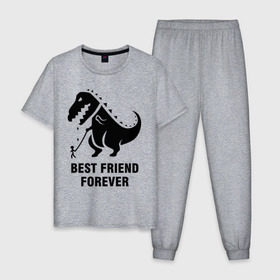Мужская пижама хлопок с принтом Годзилла Best friend в Санкт-Петербурге, 100% хлопок | брюки и футболка прямого кроя, без карманов, на брюках мягкая резинка на поясе и по низу штанин
 | годзилла | динозавр | друг | лучший | навек | навсегда | тираннозавр