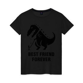 Женская футболка хлопок с принтом Годзилла Best friend в Санкт-Петербурге, 100% хлопок | прямой крой, круглый вырез горловины, длина до линии бедер, слегка спущенное плечо | годзилла | динозавр | друг | лучший | навек | навсегда | тираннозавр
