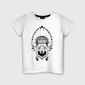 Детская футболка хлопок с принтом Лис-индеец в Санкт-Петербурге, 100% хлопок | круглый вырез горловины, полуприлегающий силуэт, длина до линии бедер | art | арт | голова | дух | животное | зверь | индеец | лис | лиса | перья | рисук | тату | тотем | язычество