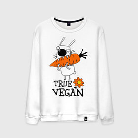 Мужской свитшот хлопок с принтом True vegan (истинный веган) в Санкт-Петербурге, 100% хлопок |  | carrot | flower | rabbit | true | vegan | веган | заяц | истинный | морковка | ролик | цветок | экология