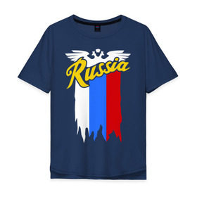 Мужская футболка хлопок Oversize с принтом Russia каллиграфия флаг в Санкт-Петербурге, 100% хлопок | свободный крой, круглый ворот, “спинка” длиннее передней части | герб | каллиграфия | патриот | россия | русский | рф | флаг