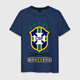 Мужская футболка хлопок с принтом Сборная Бразилии по футболу в Санкт-Петербурге, 100% хлопок | прямой крой, круглый вырез горловины, длина до линии бедер, слегка спущенное плечо. | brazzers | бразилия