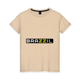 Женская футболка хлопок с принтом Brazzil в Санкт-Петербурге, 100% хлопок | прямой крой, круглый вырез горловины, длина до линии бедер, слегка спущенное плечо | brazzers | бразилия