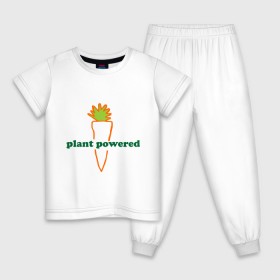 Детская пижама хлопок с принтом Vegetarian plant powered в Санкт-Петербурге, 100% хлопок |  брюки и футболка прямого кроя, без карманов, на брюках мягкая резинка на поясе и по низу штанин
 | Тематика изображения на принте: carrot | plant | power | vegan. vegeterian | веган | вегетарианец | заряжен | морковь | овощи | растение | сила | фрукты
