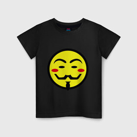 Детская футболка хлопок с принтом Вендетта смайлик в Санкт-Петербурге, 100% хлопок | круглый вырез горловины, полуприлегающий силуэт, длина до линии бедер | vendetta | анонимус | вендетта | гай | значит | маска | смайл | фокс