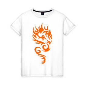 Женская футболка хлопок с принтом Пылающий дракон в Санкт-Петербурге, 100% хлопок | прямой крой, круглый вырез горловины, длина до линии бедер, слегка спущенное плечо | 