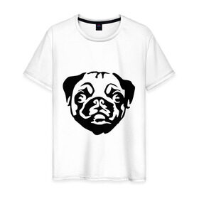 Мужская футболка хлопок с принтом Щенок мопса в Санкт-Петербурге, 100% хлопок | прямой крой, круглый вырез горловины, длина до линии бедер, слегка спущенное плечо. | dog | голова | мопс | пес | псина | собака | щенок