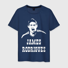Мужская футболка хлопок с принтом James Rodriguez в Санкт-Петербурге, 100% хлопок | прямой крой, круглый вырез горловины, длина до линии бедер, слегка спущенное плечо. | Тематика изображения на принте: columbia | football | james | rodriguez | колумбия | родригес | футбол | хамес
