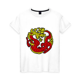 Женская футболка хлопок с принтом Красный дракон в Санкт-Петербурге, 100% хлопок | прямой крой, круглый вырез горловины, длина до линии бедер, слегка спущенное плечо | дракон | китайский | красный | мифология | огонь | пламя