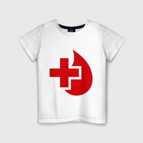 Детская футболка хлопок с принтом Донор в Санкт-Петербурге, 100% хлопок | круглый вырез горловины, полуприлегающий силуэт, длина до линии бедер | Тематика изображения на принте: донор | красный крест | крест | кровь | медицина | сердце