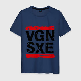 Мужская футболка хлопок с принтом Vegan sXe в Санкт-Петербурге, 100% хлопок | прямой крой, круглый вырез горловины, длина до линии бедер, слегка спущенное плечо. | vegan | вегетарианец | еда