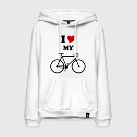 Мужская толстовка хлопок с принтом Я люблю велосипед в Санкт-Петербурге, френч-терри, мягкий теплый начес внутри (100% хлопок) | карман-кенгуру, эластичные манжеты и нижняя кромка, капюшон с подкладом и шнурком | Тематика изображения на принте: велик | велосипед | девушка | сердечко | я