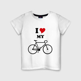 Детская футболка хлопок с принтом Я люблю велосипед в Санкт-Петербурге, 100% хлопок | круглый вырез горловины, полуприлегающий силуэт, длина до линии бедер | Тематика изображения на принте: велик | велосипед | девушка | сердечко | я
