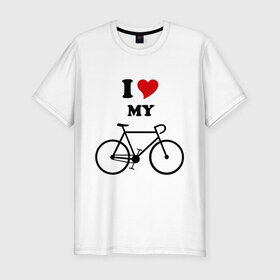Мужская футболка премиум с принтом Я люблю велосипед в Санкт-Петербурге, 92% хлопок, 8% лайкра | приталенный силуэт, круглый вырез ворота, длина до линии бедра, короткий рукав | велик | велосипед | девушка | сердечко | я