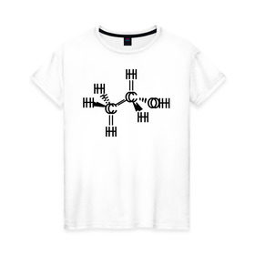 Женская футболка хлопок с принтом Химическая формула спирт в Санкт-Петербурге, 100% хлопок | прямой крой, круглый вырез горловины, длина до линии бедер, слегка спущенное плечо | спирт | формула | химия