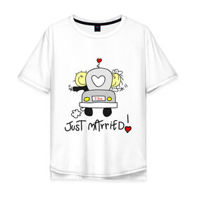 Мужская футболка хлопок Oversize с принтом Just Married - медовый месяц в Санкт-Петербурге, 100% хлопок | свободный крой, круглый ворот, “спинка” длиннее передней части | 