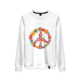 Женский свитшот хлопок с принтом Знак PEACE из цветов в Санкт-Петербурге, 100% хлопок | прямой крой, круглый вырез, на манжетах и по низу широкая трикотажная резинка  | 