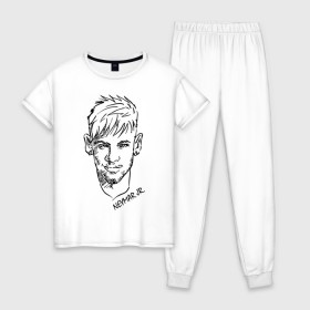 Женская пижама хлопок с принтом Neymar Jr в Санкт-Петербурге, 100% хлопок | брюки и футболка прямого кроя, без карманов, на брюках мягкая резинка на поясе и по низу штанин | 